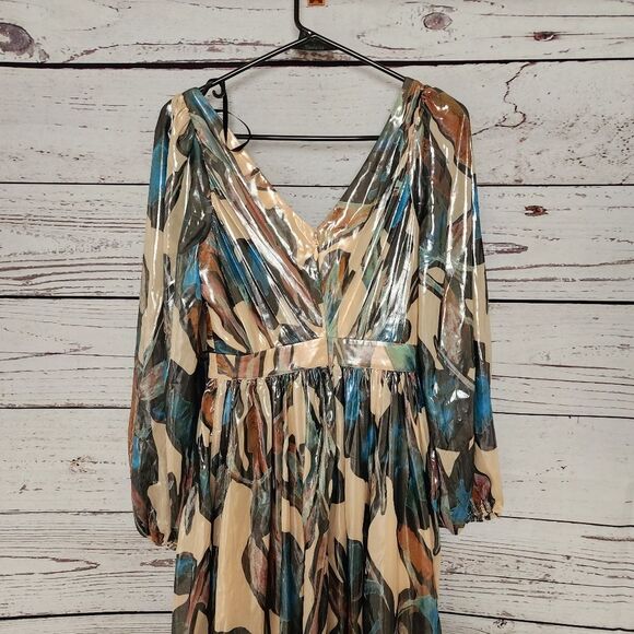 Bebe Print Lame Long Sleeve Twist Front Dress Gown 4 NWT - Picture 6 of 8